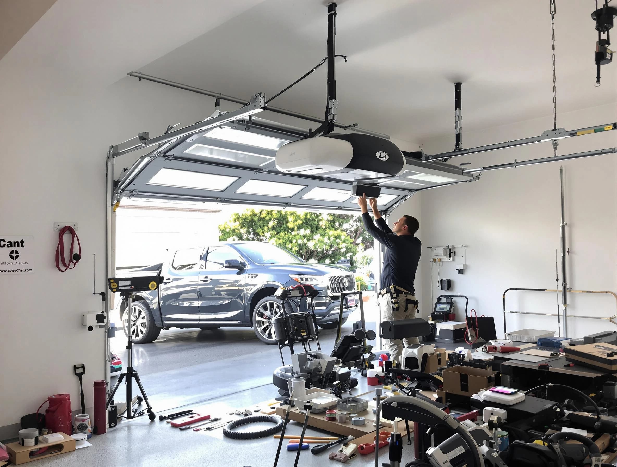 Loganville Garage Door Repair specialist installing smart garage door opener system in Loganville home