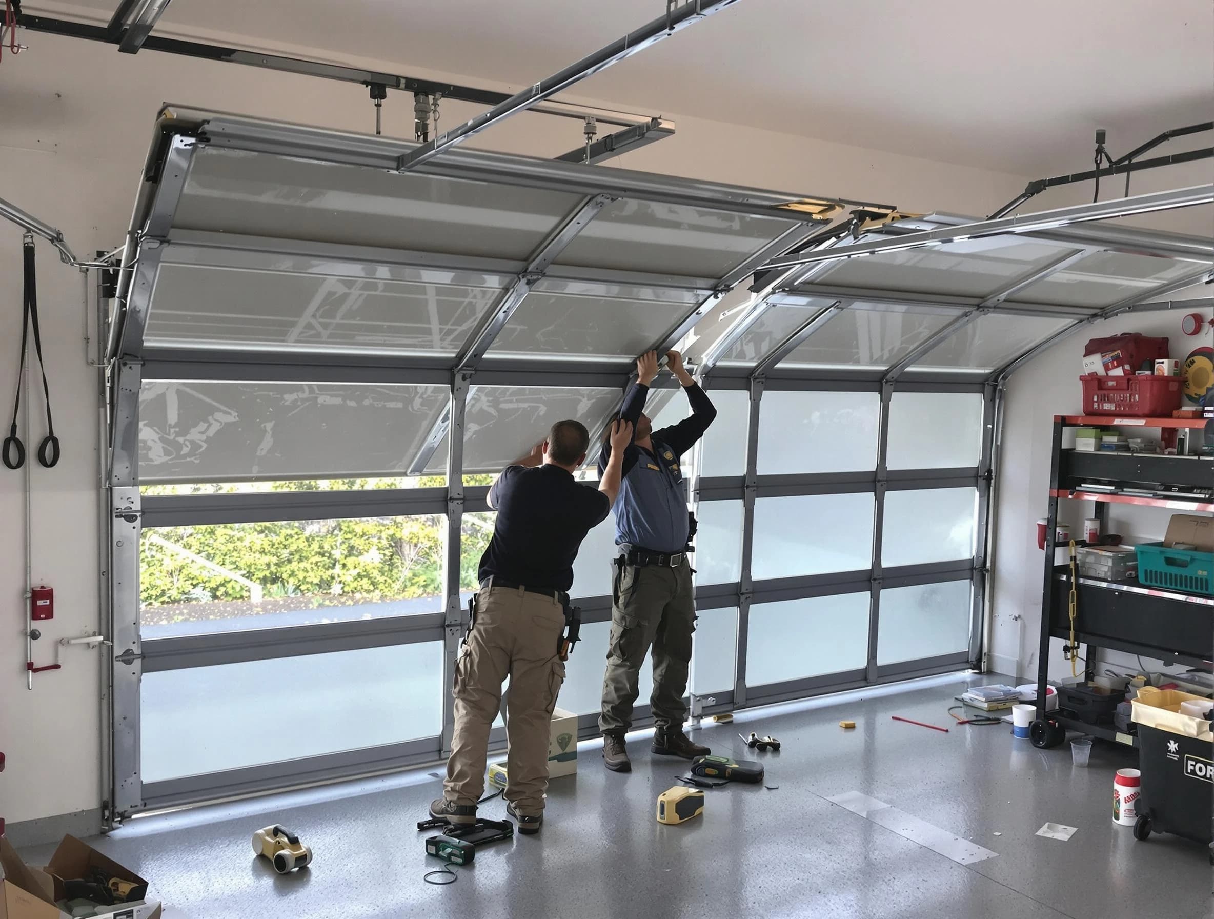 Loganville Garage Door Repair expert performing precise panel replacement on Loganville garage door