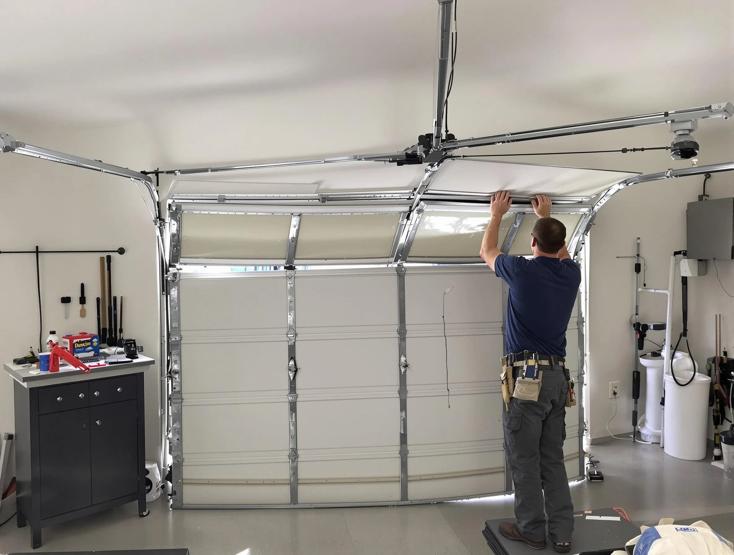 Loganville Garage Door Repair specialist performing precise section replacement on Loganville garage door