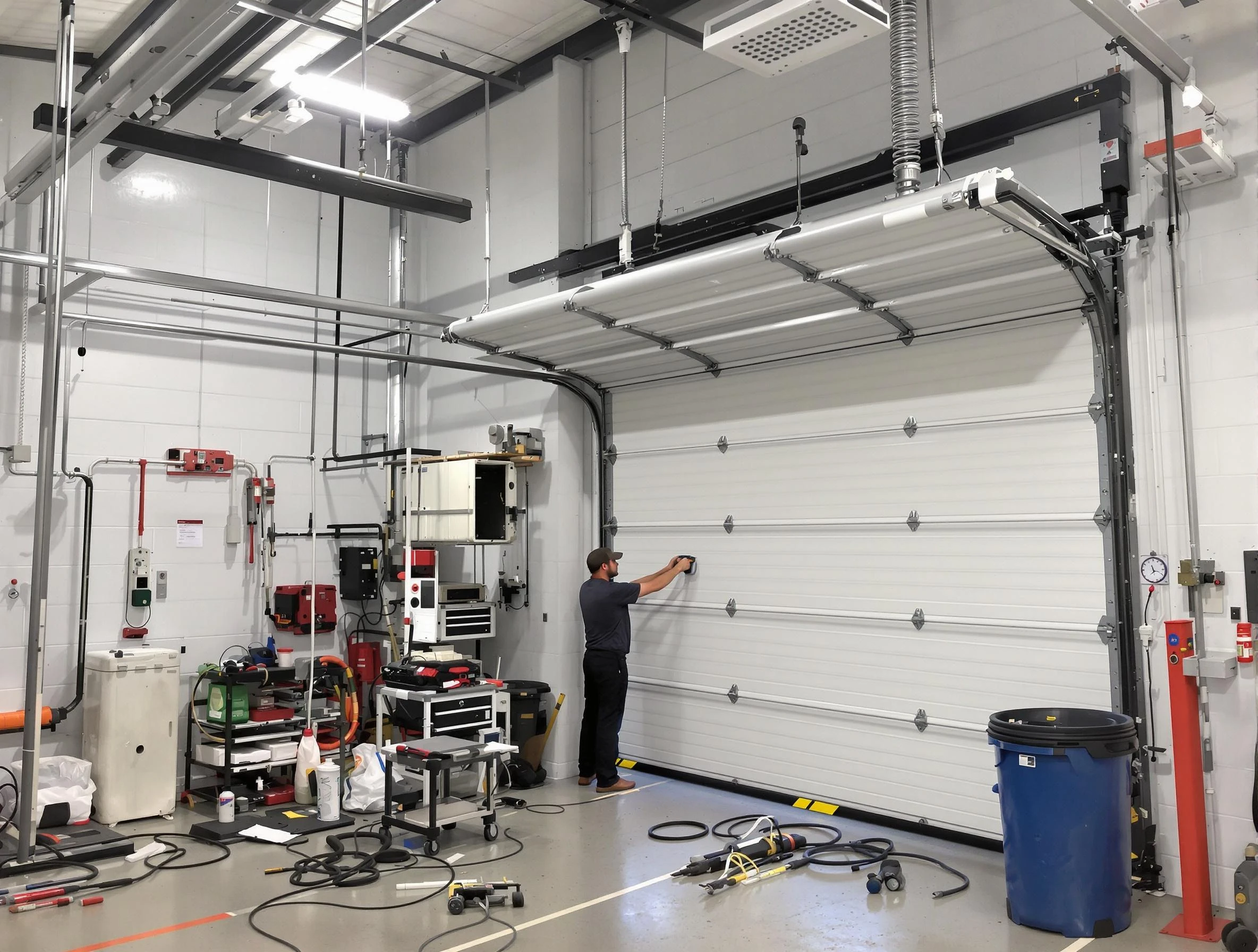 Loganville Garage Door Repair certified technician performing commercial door repair at a Loganville business facility