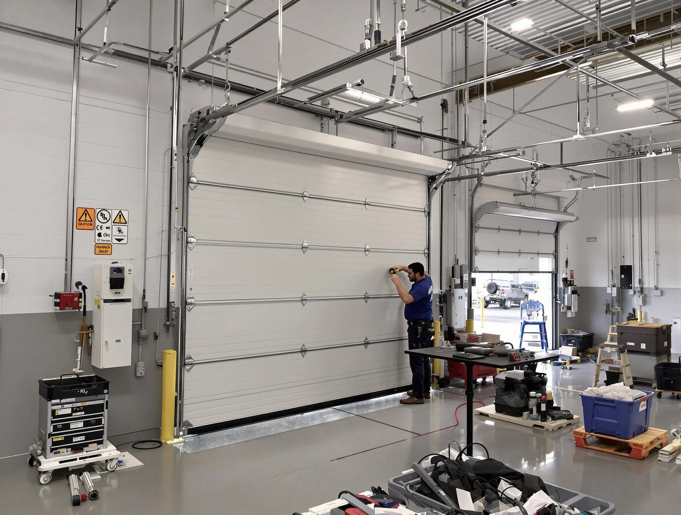 Commercial garage door repair being performed by Loganville Garage Door Repair expert in Loganville