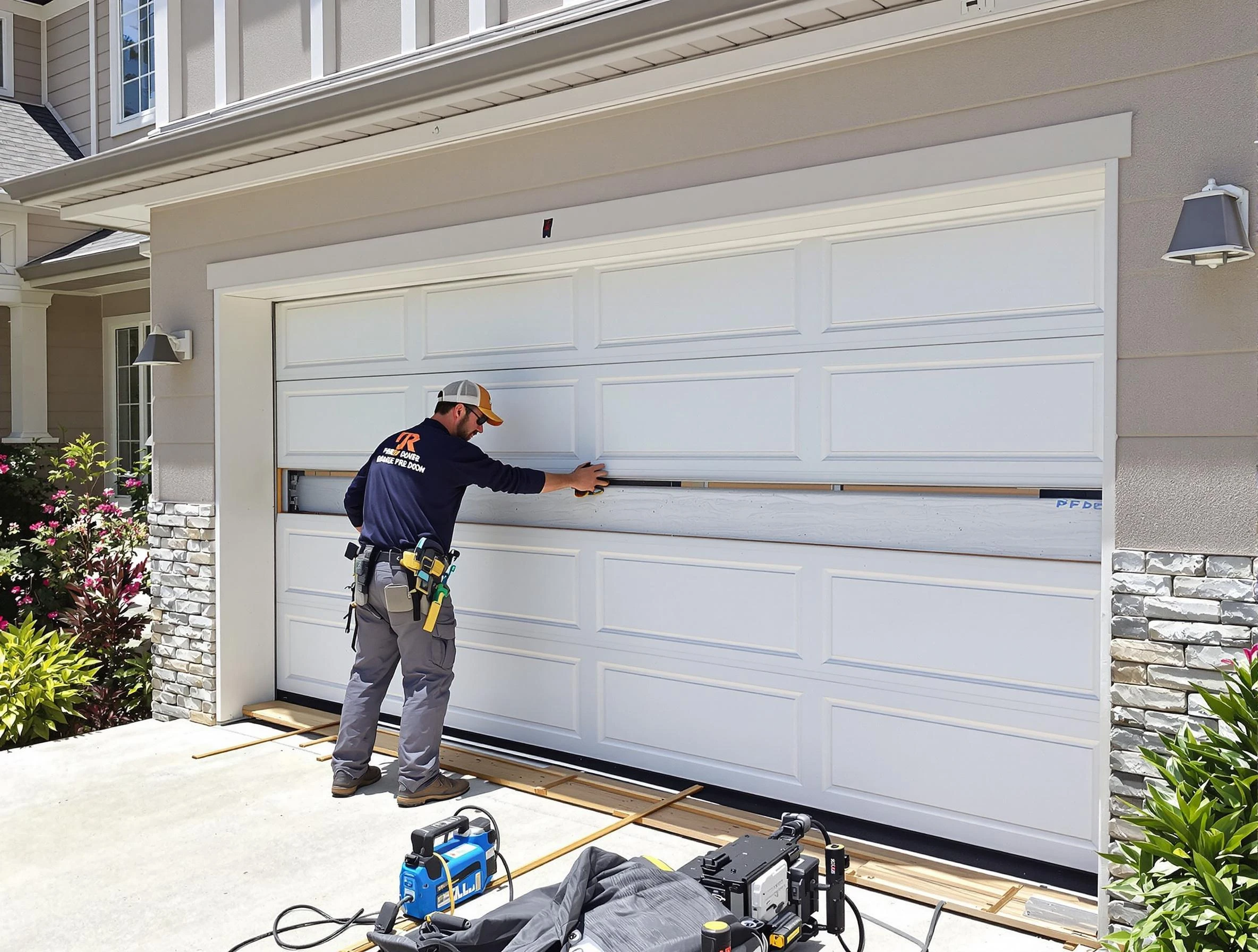 Loganville Garage Door Repair team performing complete garage door replacement at Loganville residence