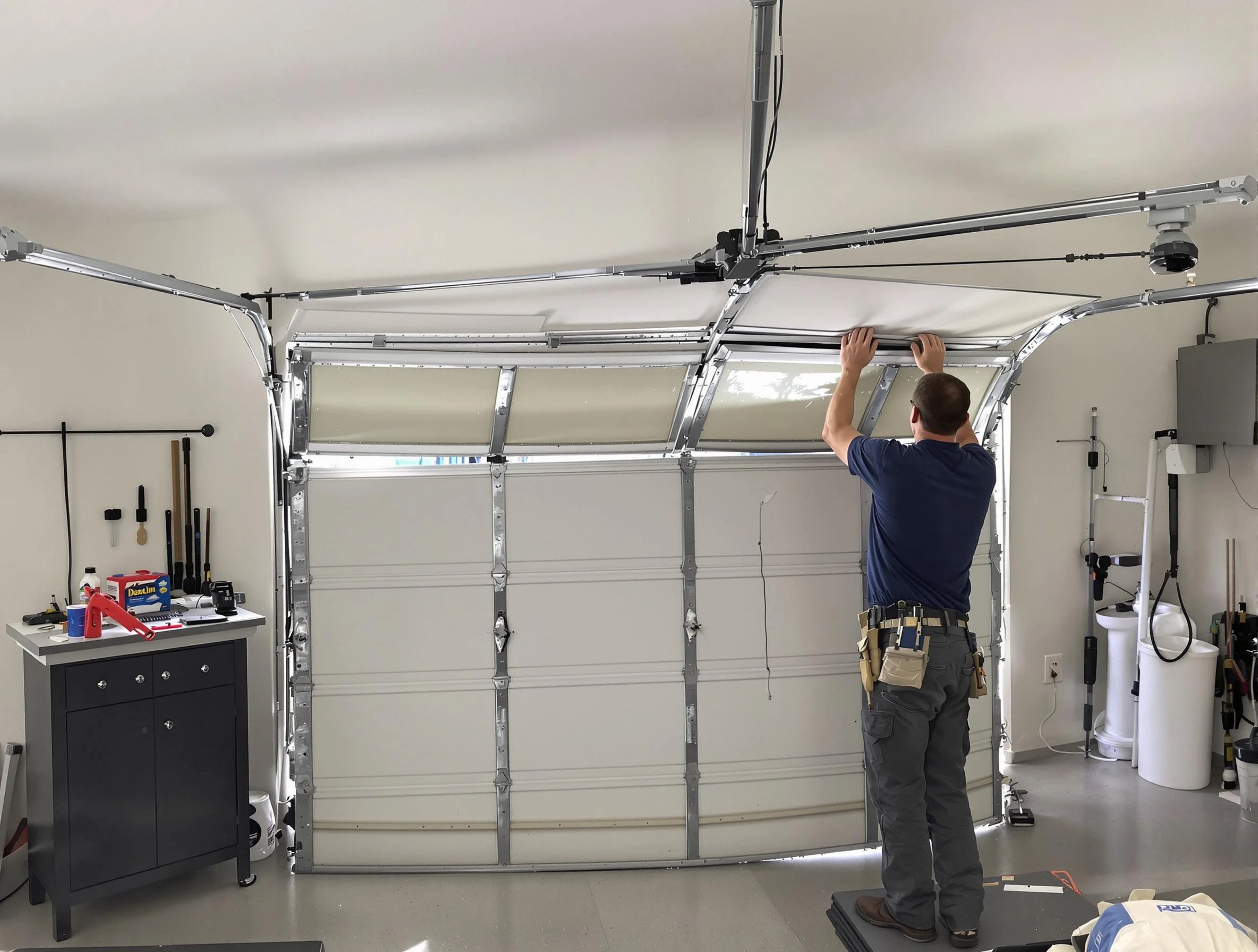 Loganville Garage Door Repair specialist performing precise section replacement on Loganville garage door