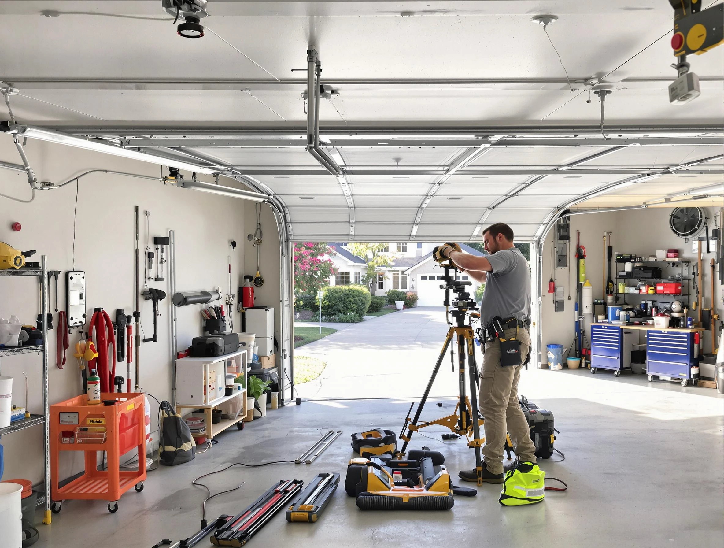 Loganville Garage Door Repair specialist performing laser-guided track alignment in Loganville